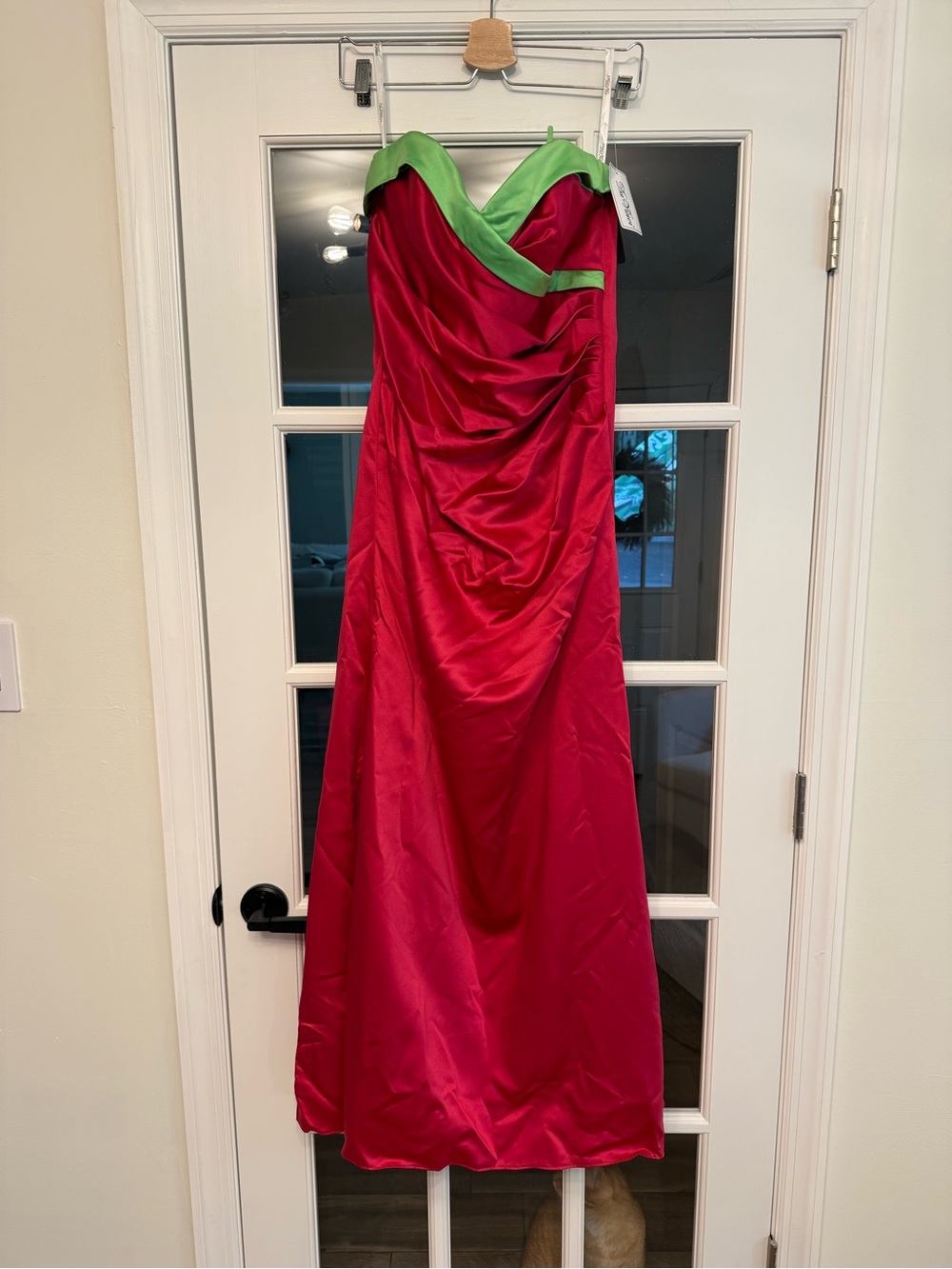 DaVinci Fuschia Satin Strapless Gown with Lime Trim - NWT